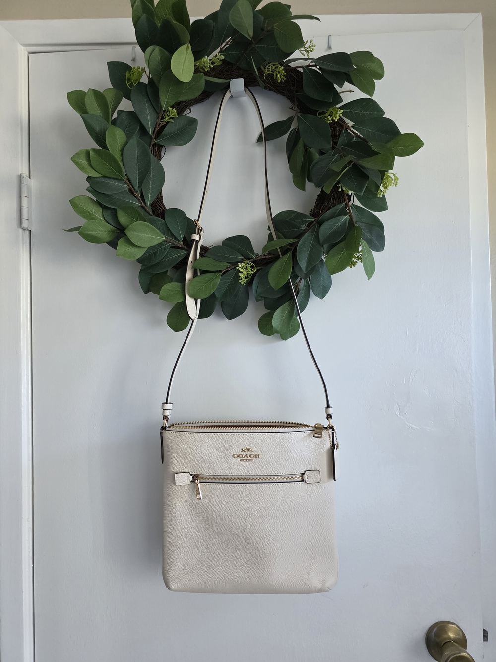 Coach Pebbled Leather Crossbody Bag in Light Beige
